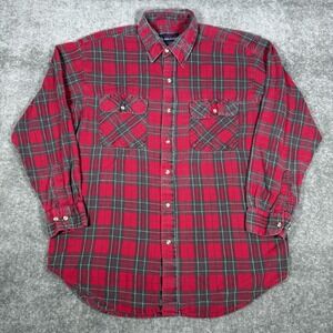 Vintage Williams Bay Flannel‎ Shirt Men's Large Red Plaid Long Sleeve Button Up